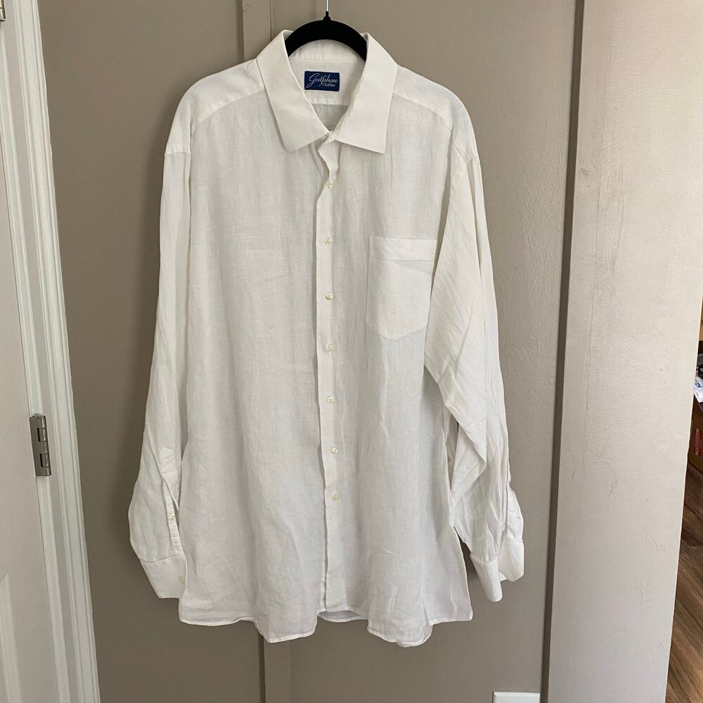 Gulfshore CLOTHIER WHITE 100% MENS LINEN LONG SLEEVE SHIRT SZ XL Button up